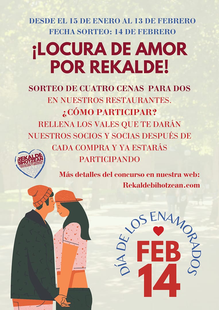 Cartel del concurso de san valentin en Rekalde 2024: Corazón e información general